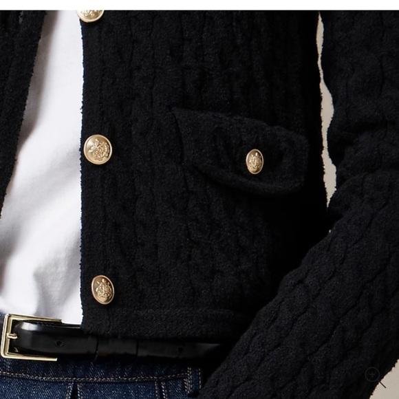 J. Crew Odette cable knit lady jacket sweater in black with gold buttons. Small - Picture 2 of 7